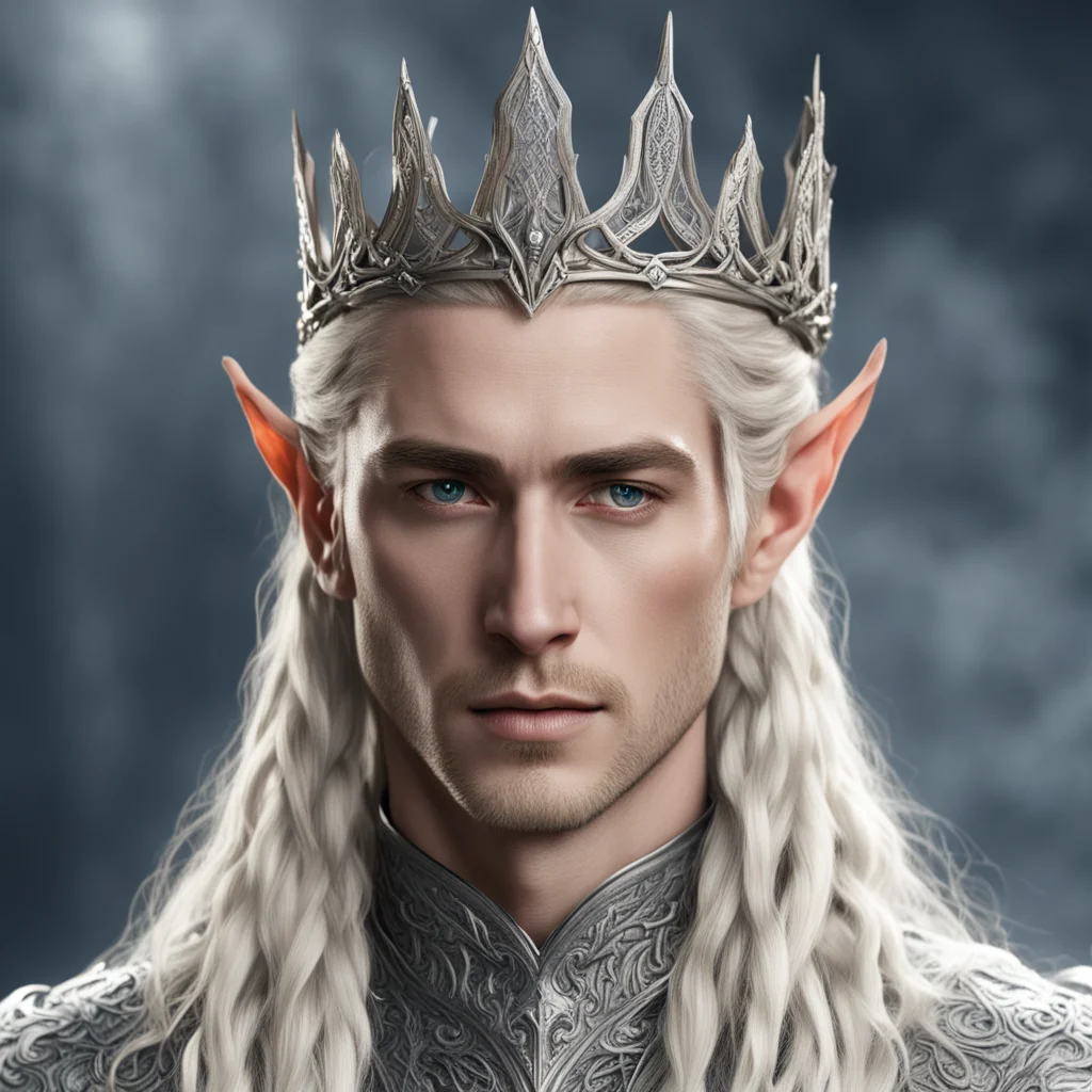 king thranduil with blond hair and braids wearing silver sindaran elvish crown embellished with diamonds good looking trending fantastic 1