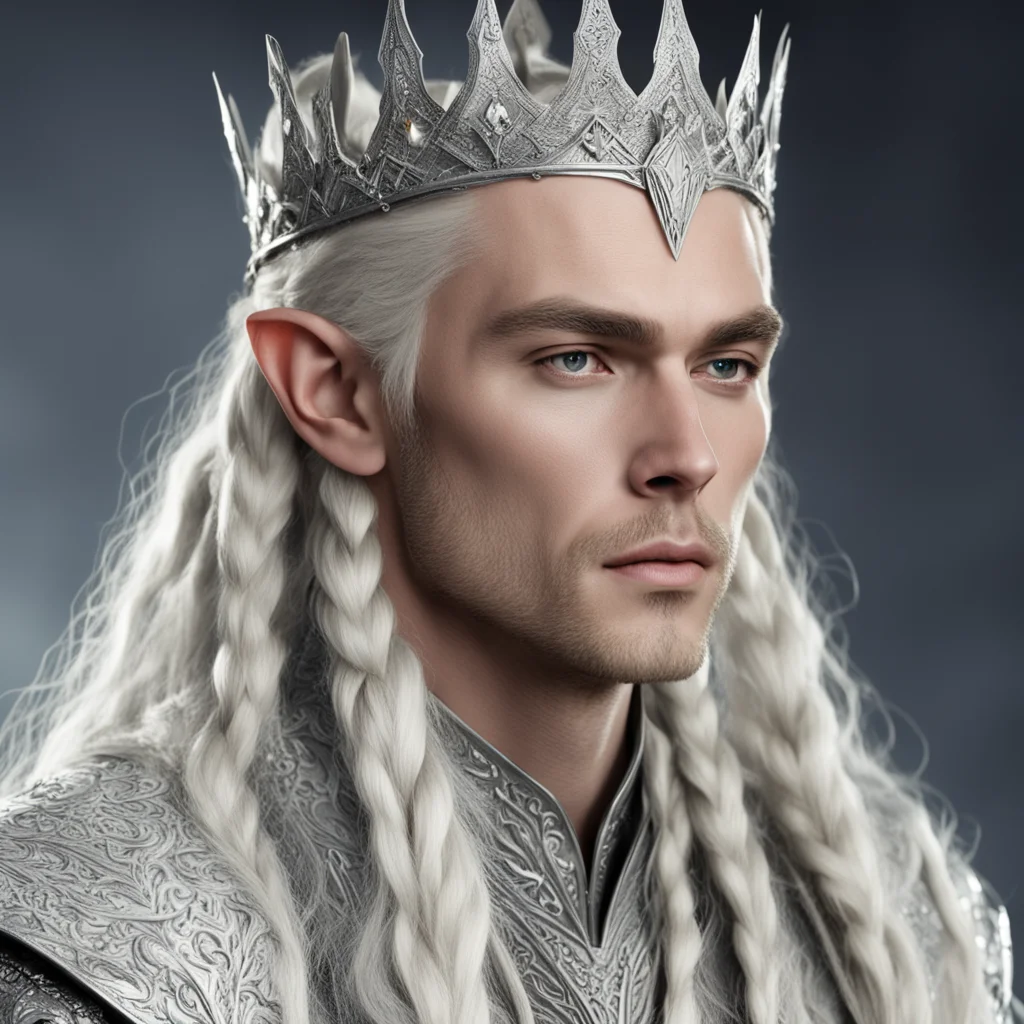 king thranduil with blond hair and braids wearing silver sindaran elvish crown embellished with large diamonds  good looking trending fantastic 1