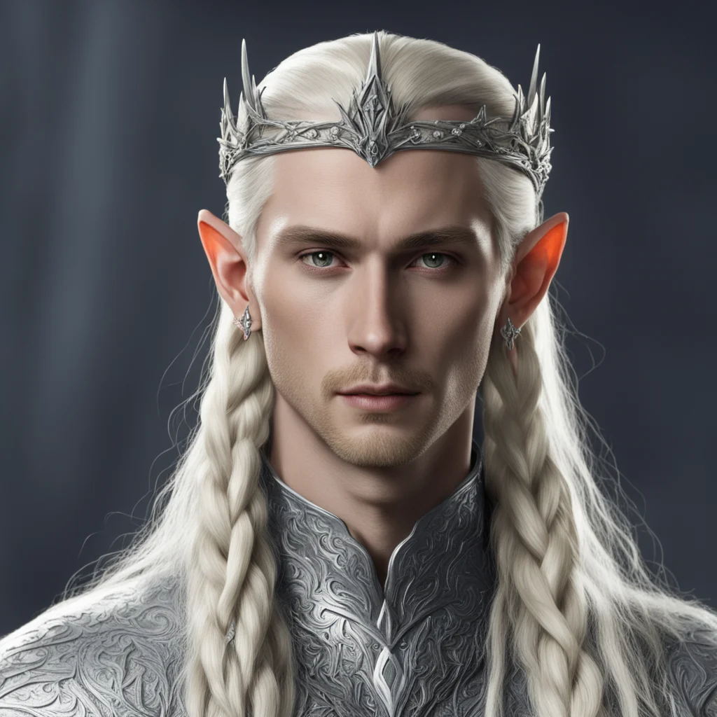 king thranduil with blond hair and braids wearing silver sindarin coronet with diamonds good looking trending fantastic 1
