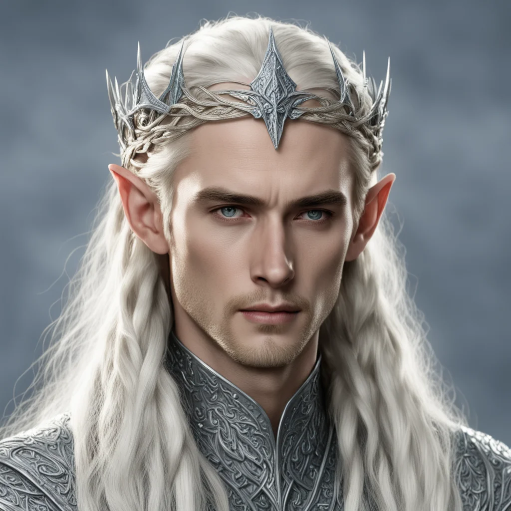 king thranduil with blond hair and braids wearing silver sindarin elvish circlet encrusted with diamonds amazing awesome portrait 2