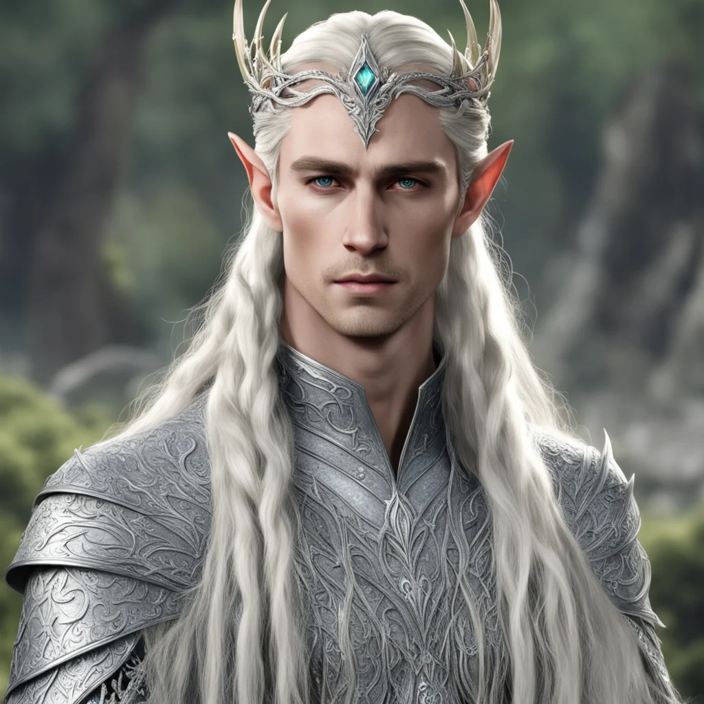 king thranduil with blond hair and braids wearing silver sindarin elvish circlet encrusted with diamonds good looking trending fantastic 1