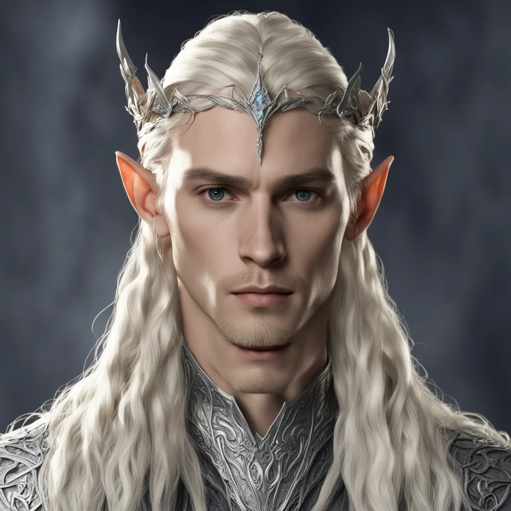 king thranduil with blond hair and braids wearing silver sindarin elvish circlet with large center diamond  amazing awesome portrait 2