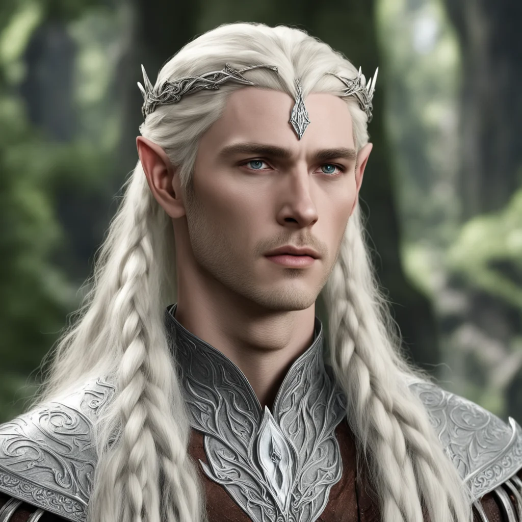 king thranduil with blond hair and braids wearing silver sindarin elvish circlet with large center diamond  good looking trending fantastic 1