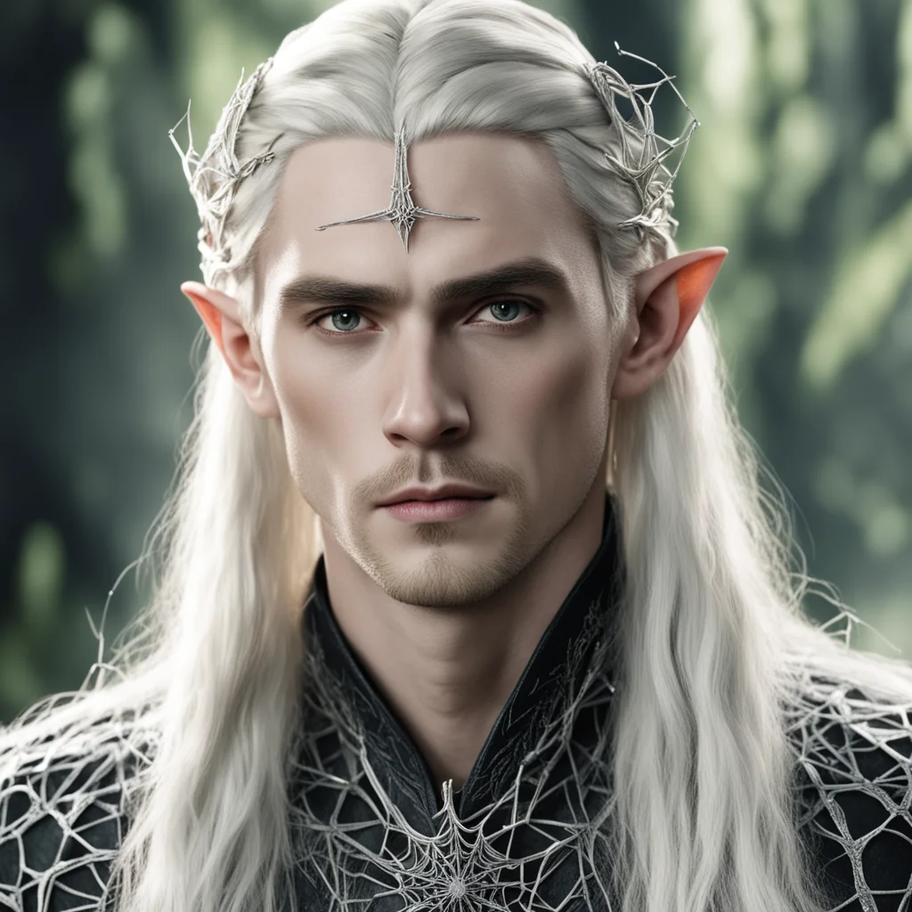 king thranduil with blond hair and braids wearing silver spider web elvish hair fork with diamonds  good looking trending fantastic 1