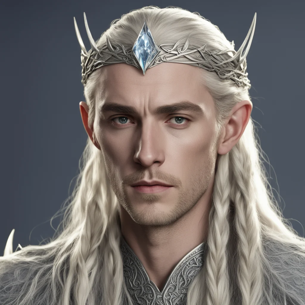king thranduil with blond hair and braids wearing silver stick elvish circlet with large center diamond amazing awesome portrait 2