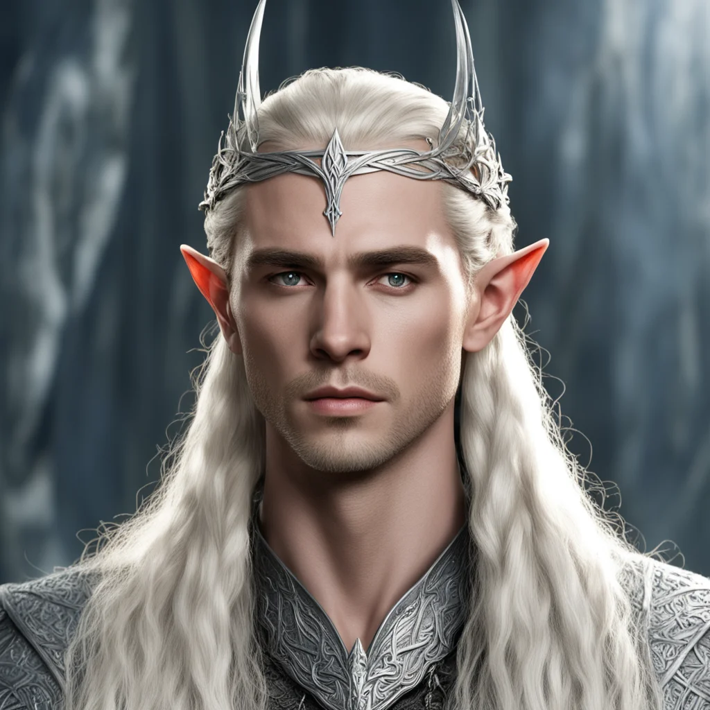 king thranduil with blond hair and braids wearing silver stick elvish circlet with large center diamond good looking trending fantastic 1
