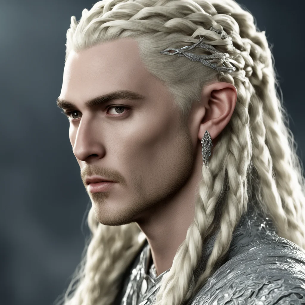 king thranduil with blond hair and braids wearing silver string of diamonds in his hair amazing awesome portrait 2