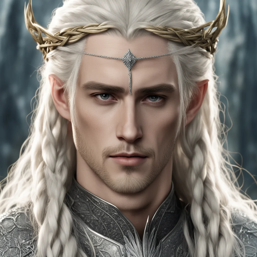 king thranduil with blond hair and braids wearing silver string of diamonds in his hair good looking trending fantastic 1