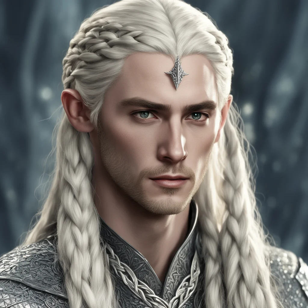 king thranduil with blond hair and braids wearing silver string of diamonds in the braids amazing awesome portrait 2