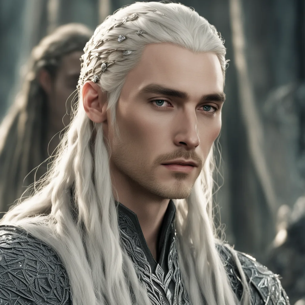 king thranduil with blond hair and braids wearing silver string of diamonds in the braids good looking trending fantastic 1