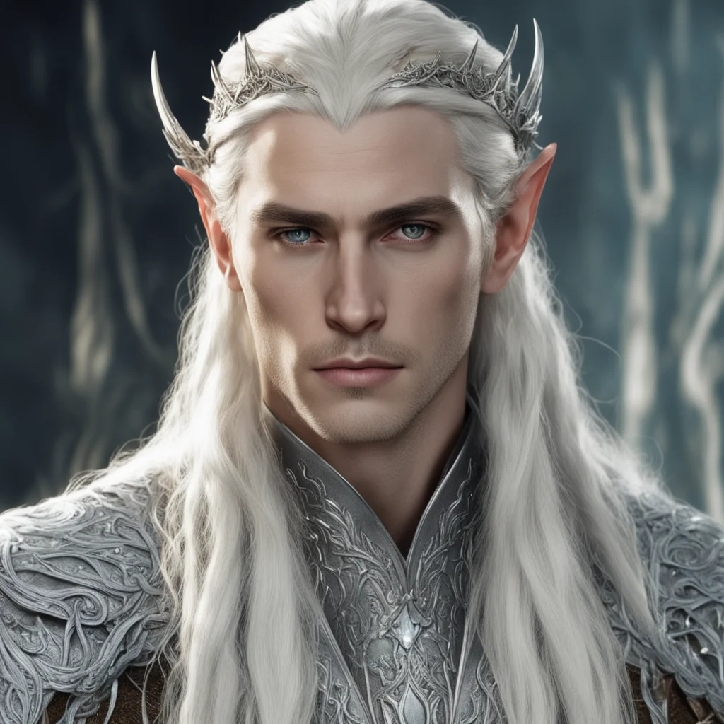 king thranduil with blond hair and braids wearing silver string with diamonds and silver elvish circlet with large center diamond amazing awesome portrait 2