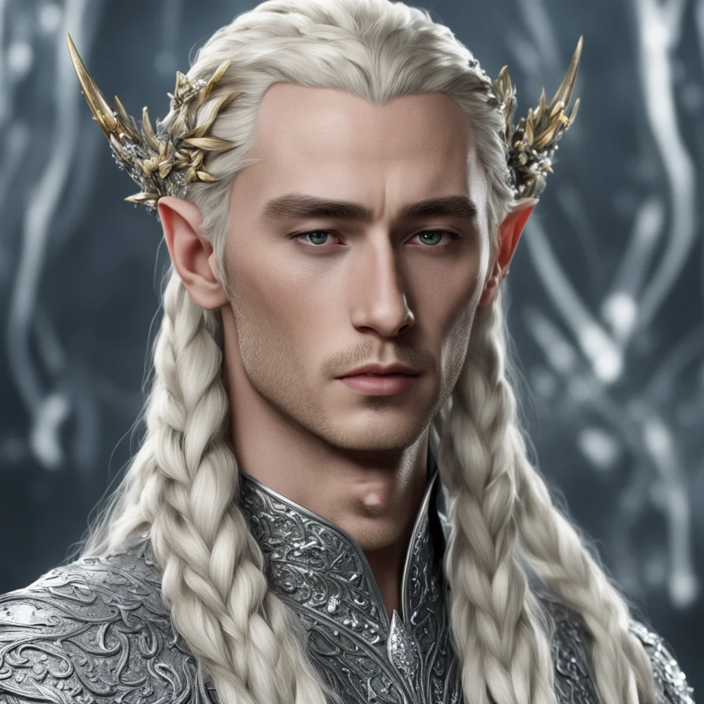 aiking thranduil with blond hair and braids wearing silver that are encrusted with diamonds with diamond berries on head amazing awesome portrait 2