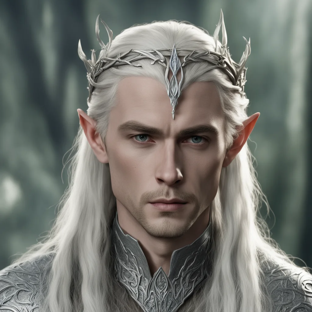 king thranduil with blond hair and braids wearing silver twig to form a small silver elvish circlet with large center diamond good looking trending fantastic 1