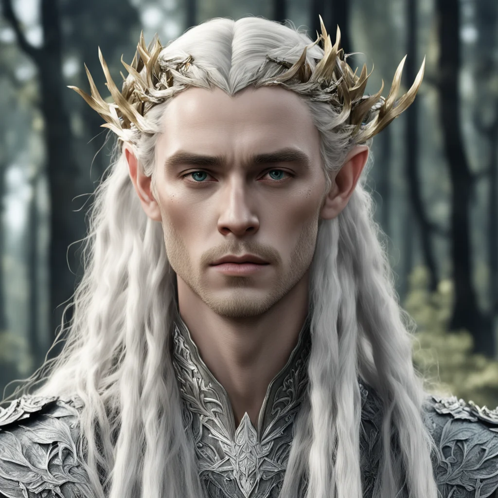 king thranduil with blond hair and braids wearing silver twigs with silver leaves with diamonds in hair good looking trending fantastic 1
