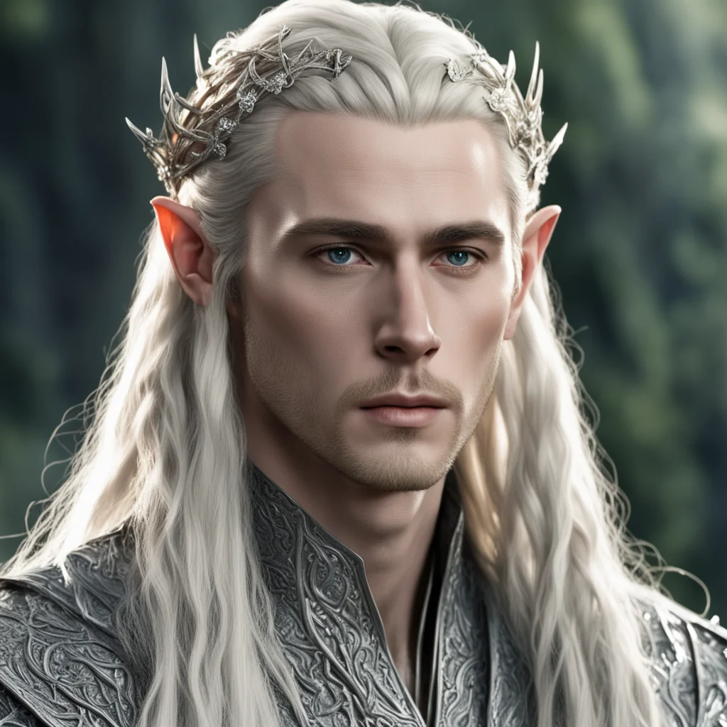king thranduil with blond hair and braids wearing silver vine elvish hair fork encrusted with diamonds amazing awesome portrait 2