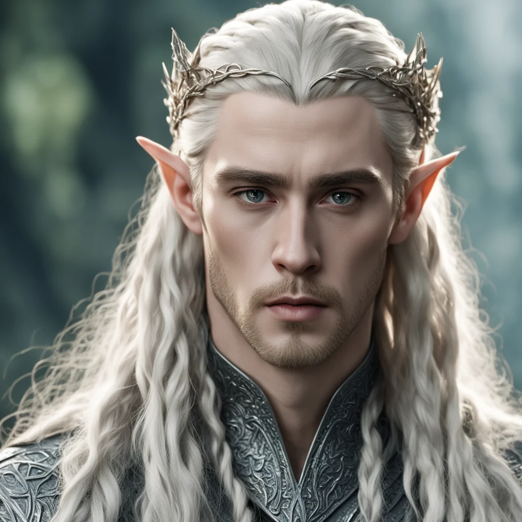 king thranduil with blond hair and braids wearing silver vine elvish hair fork encrusted with diamonds good looking trending fantastic 1