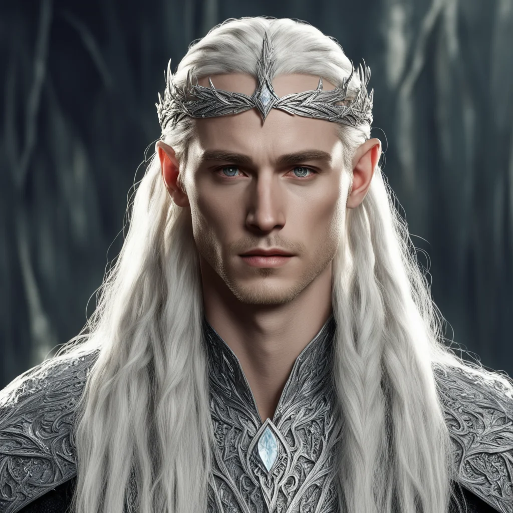 aiking thranduil with blond hair and braids wearing silver vine encrusted with diamonds to form small silver noldorin circlet with large center diamond confident engaging wow artstation art 3
