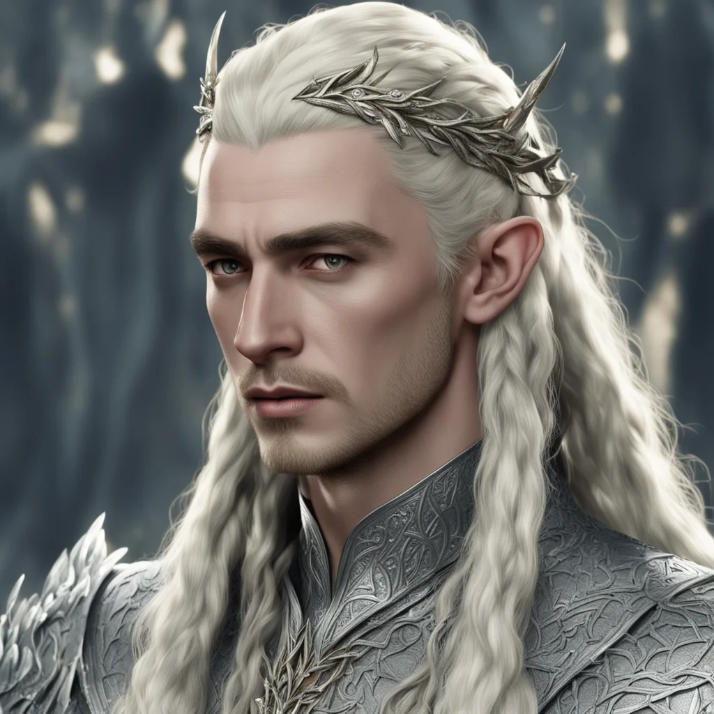 king thranduil with blond hair and braids wearing silver vines with diamonds in hair amazing awesome portrait 2