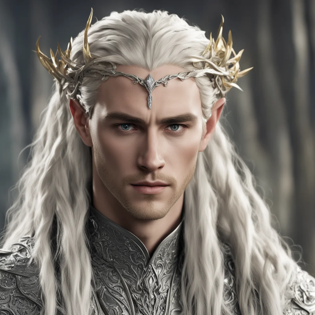 aiking thranduil with blond hair and braids wearing silver vines with diamonds in the hair amazing awesome portrait 2