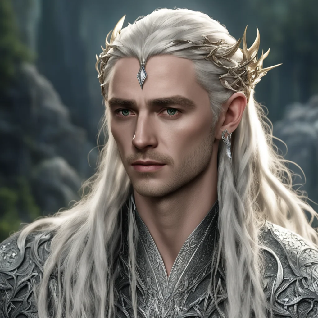 king thranduil with blond hair and braids wearing silver vines with diamonds in the hair good looking trending fantastic 1