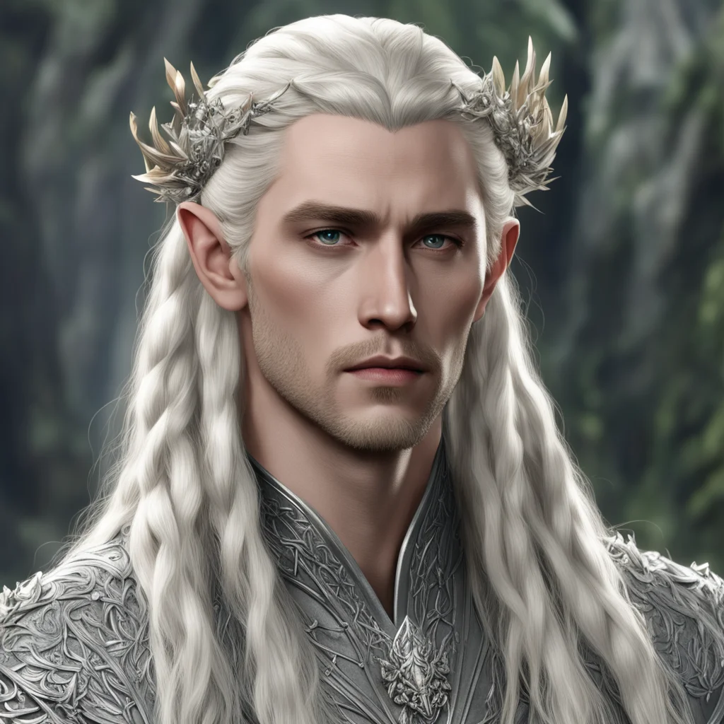 king thranduil with blond hair and braids wearing silver vines with large diamond clusters good looking trending fantastic 1