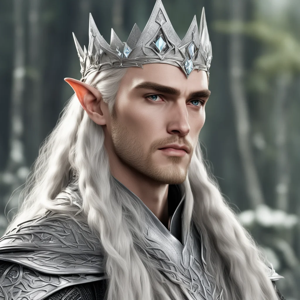 king thranduil with blond hair and braids wearing silver wood elf crown with large diamonds good looking trending fantastic 1