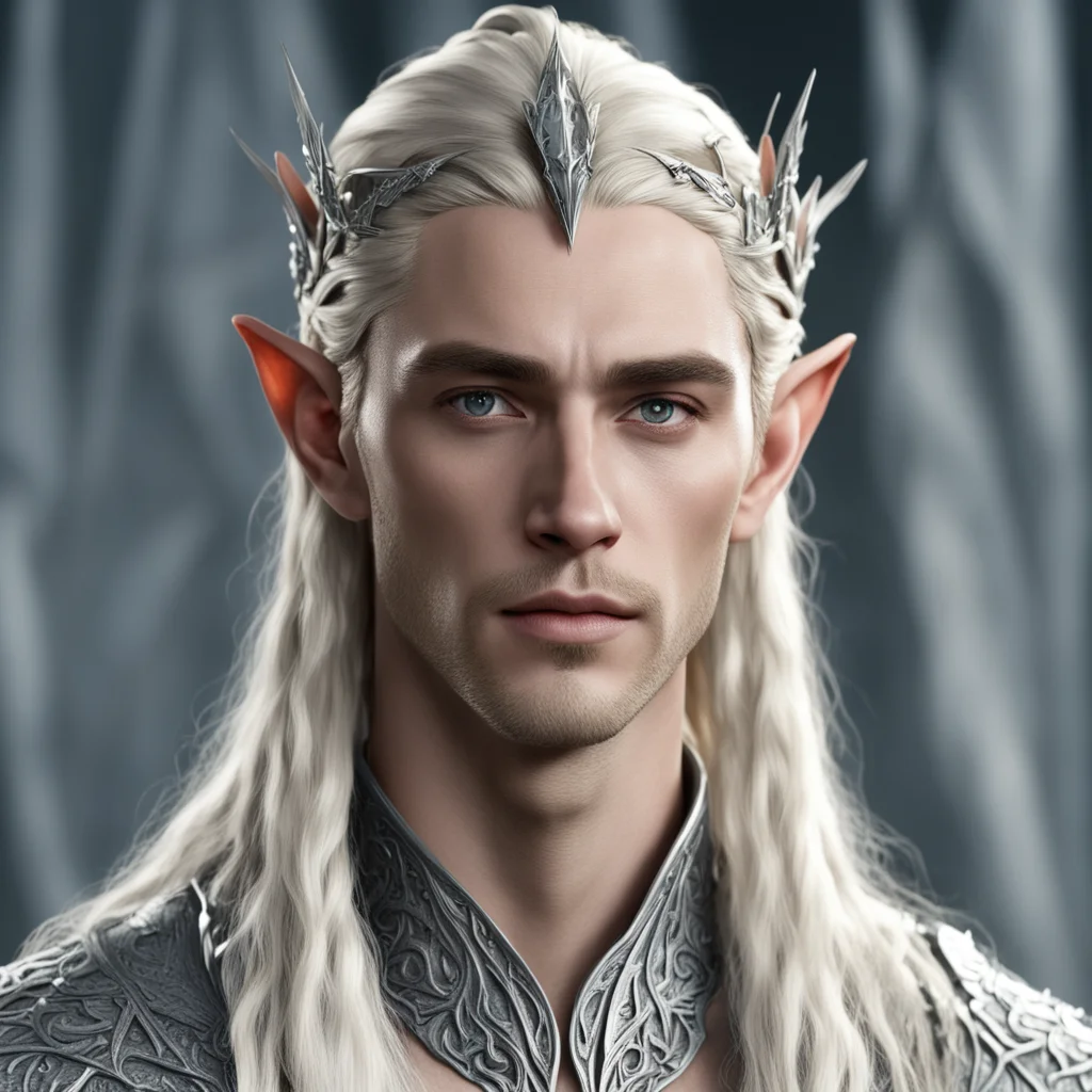 aiking thranduil with blond hair and braids wearing silver wood elf diadem with large diamonds  confident engaging wow artstation art 3