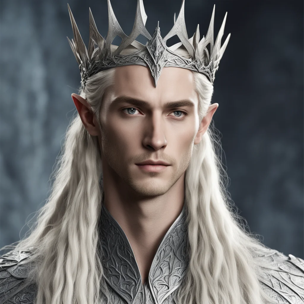 king thranduil with blond hair and braids wearing silver wood elvish crown with diamonds good looking trending fantastic 1