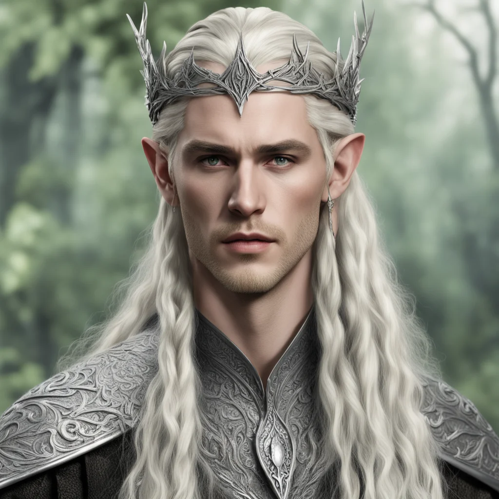 king thranduil with blond hair and braids wearing silver woodland elvish circlet with large center diamond  amazing awesome portrait 2