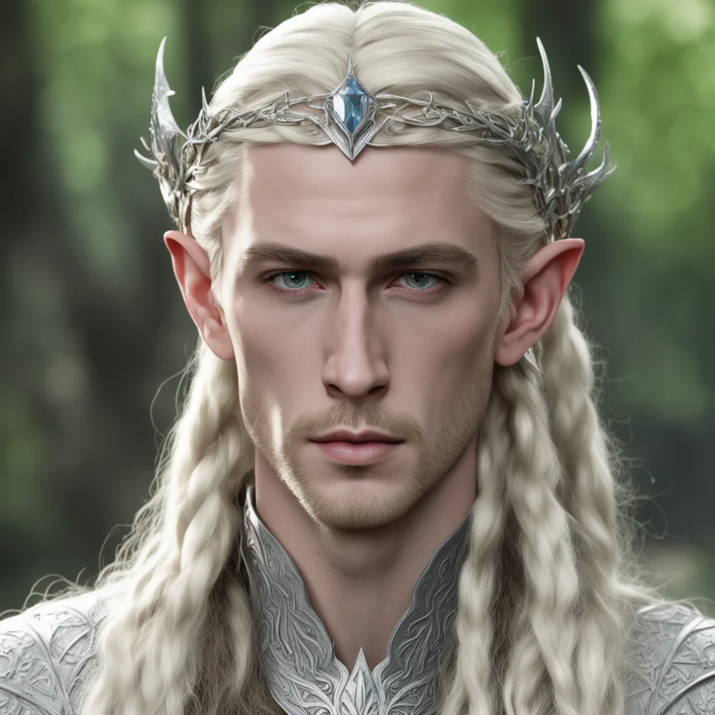 king thranduil with blond hair and braids wearing silver woodland elvish circlet with large center diamond  good looking trending fantastic 1