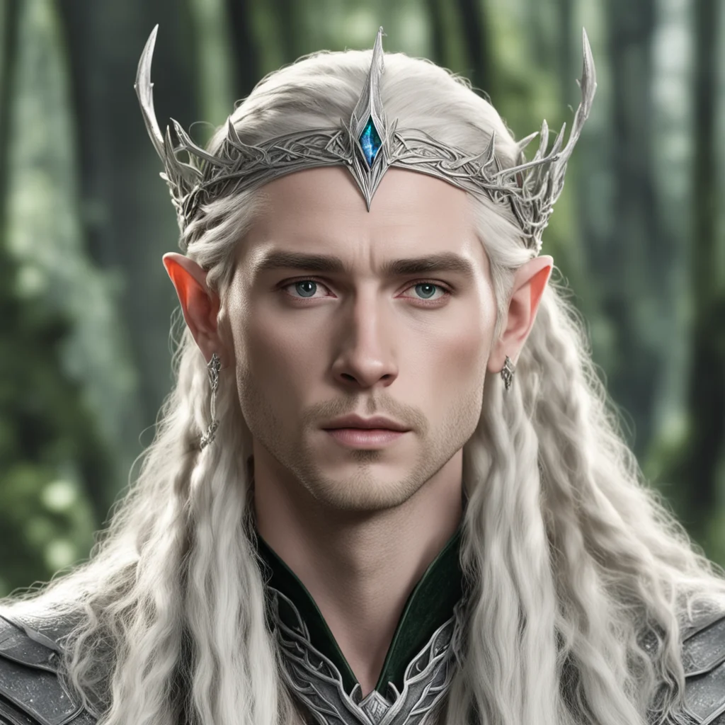 king thranduil with blond hair and braids wearing silver woodland elvish circlet with large center diamond 