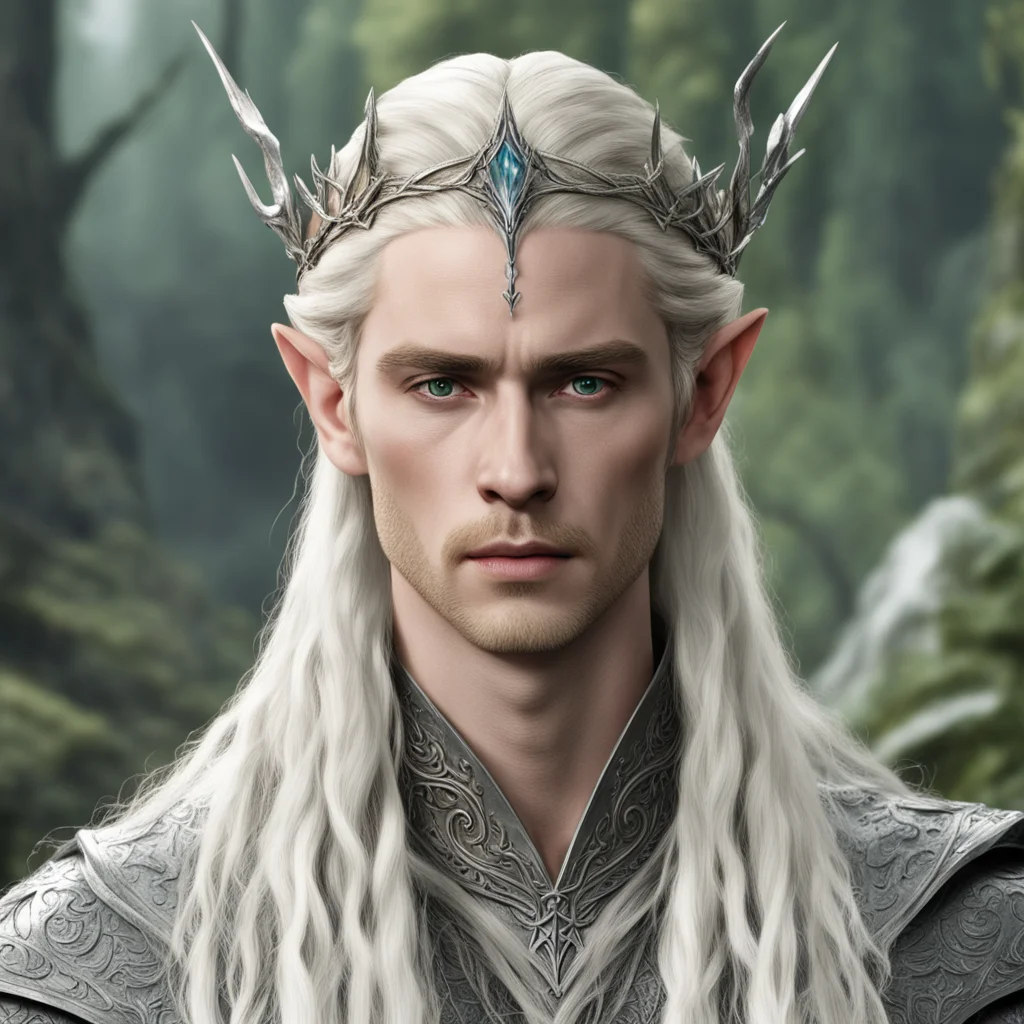 aiking thranduil with blond hair and braids wearing silver woodland elvish circlet with large center diamond amazing awesome portrait 2