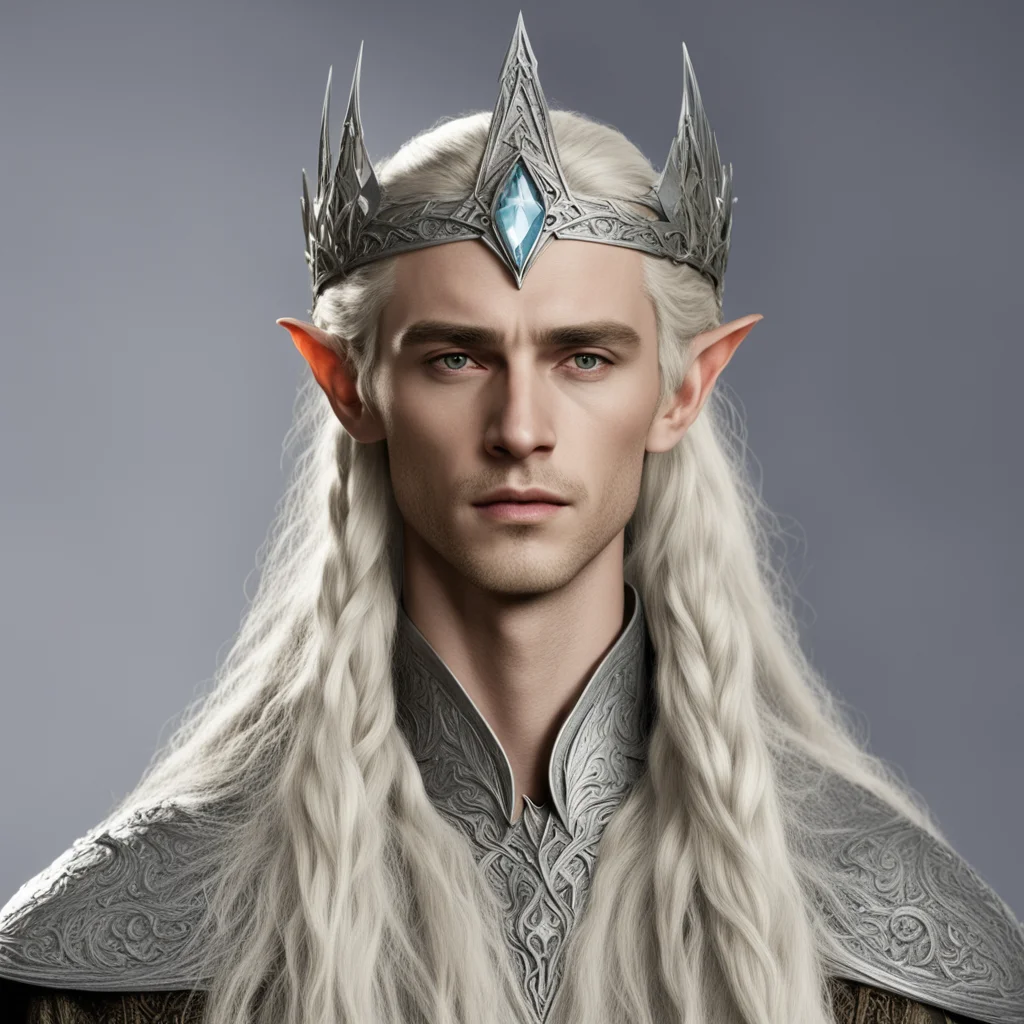 king thranduil with blond hair and braids wearing silver woodland elvish circlet with large center diamond good looking trending fantastic 1