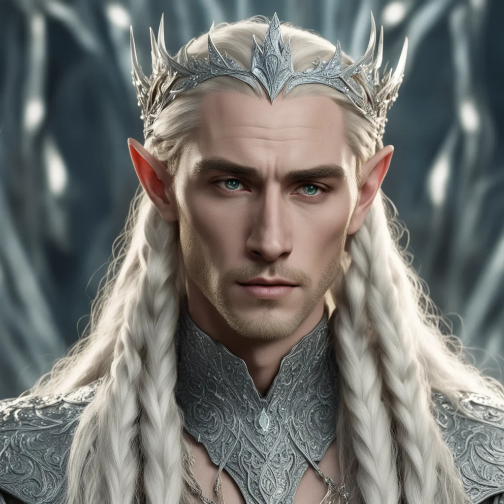 king thranduil with blond hair and braids wearing small silver elvish circlet heavily encrusted with large diamonds amazing awesome portrait 2