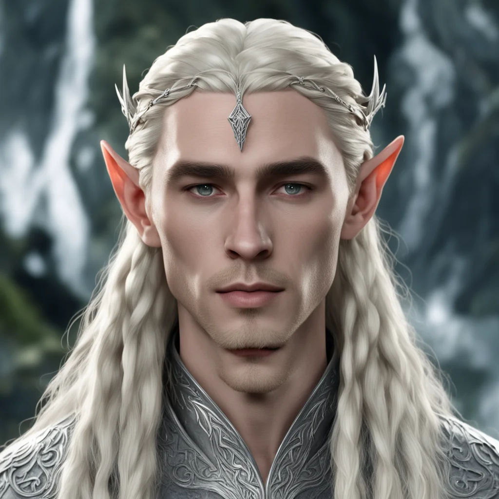 king thranduil with blond hair and braids wearing small silver elvish circlet with center diamond  amazing awesome portrait 2