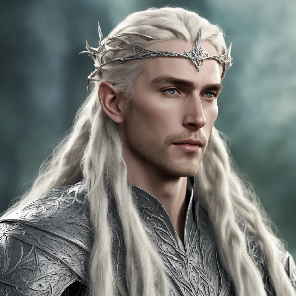 king thranduil with blond hair and braids wearing small silver elvish circlet with center diamond  good looking trending fantastic 1