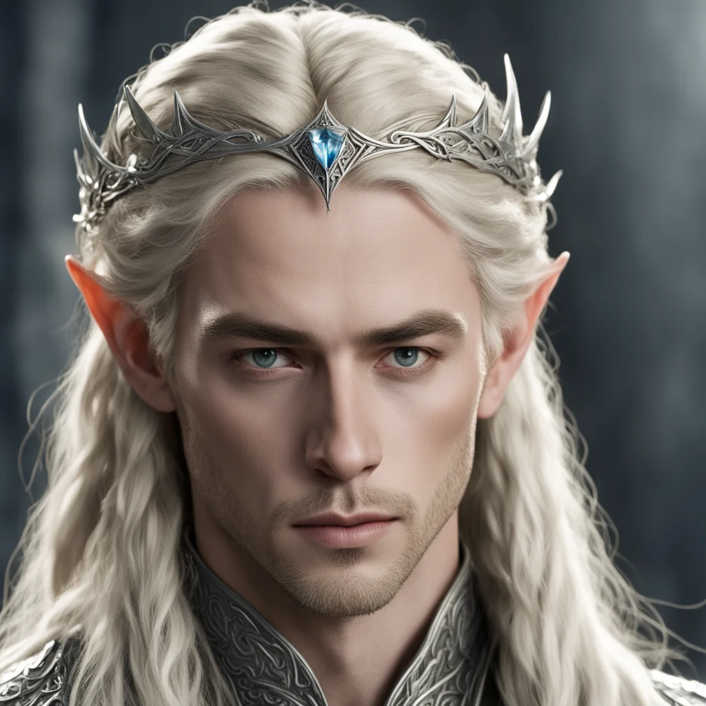 king thranduil with blond hair and braids wearing small silver elvish circlet with center diamond amazing awesome portrait 2