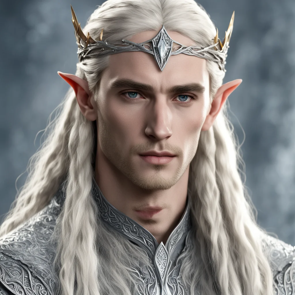 king thranduil with blond hair and braids wearing small silver elvish circlet with center diamond good looking trending fantastic 1