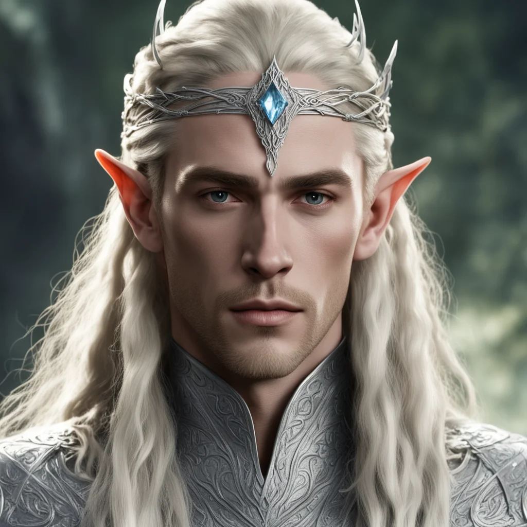 king thranduil with blond hair and braids wearing small silver elvish circlet with large center diamond  good looking trending fantastic 1