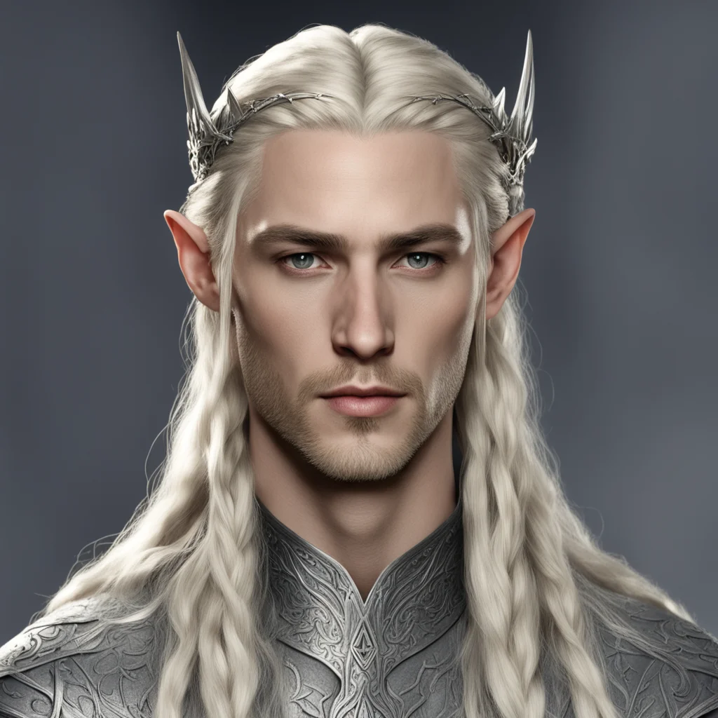 king thranduil with blond hair and braids wearing small silver elvish circlet with large center diamond good looking trending fantastic 1