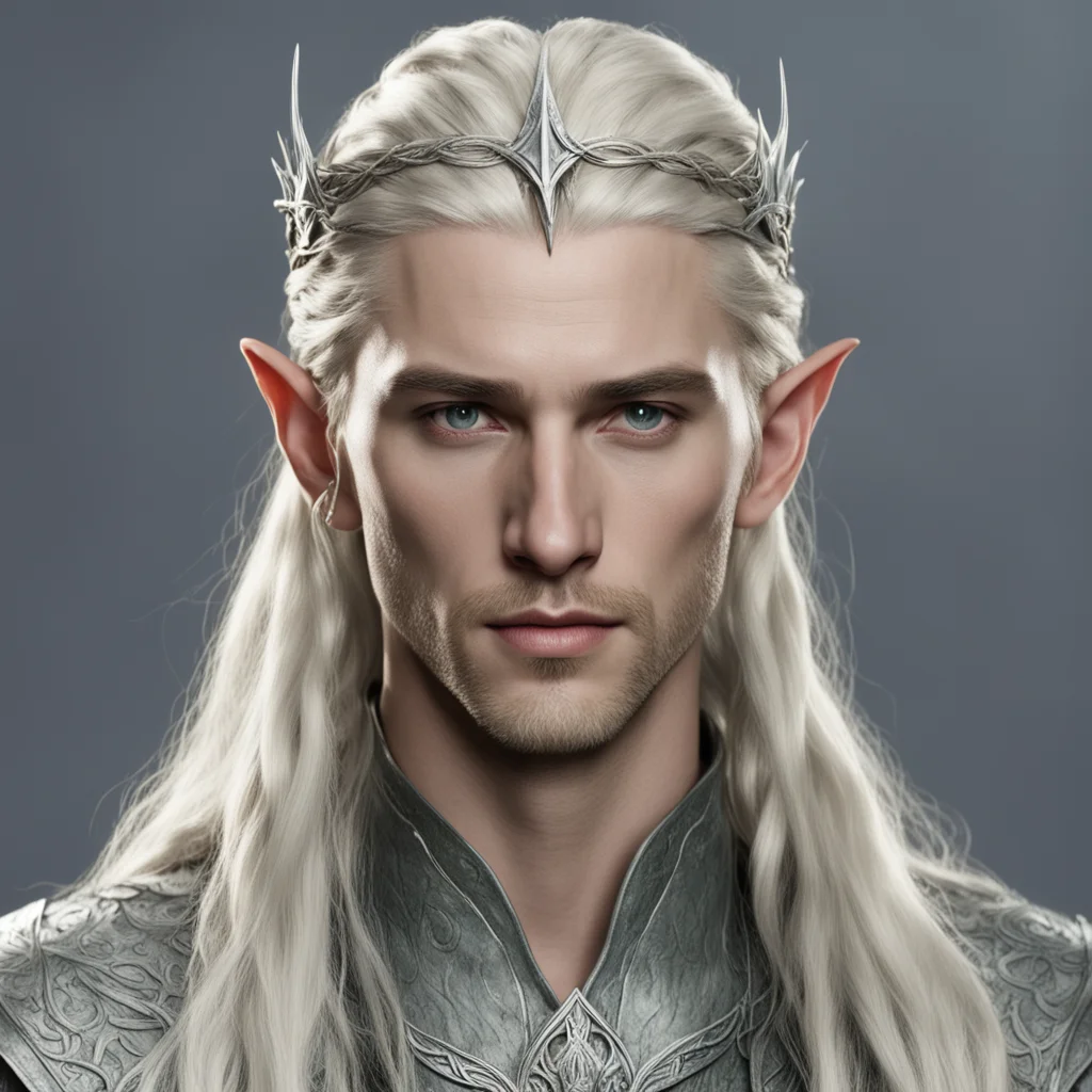 aiking thranduil with blond hair and braids wearing small silver serpentine elvish circlet with center diamond confident engaging wow artstation art 3