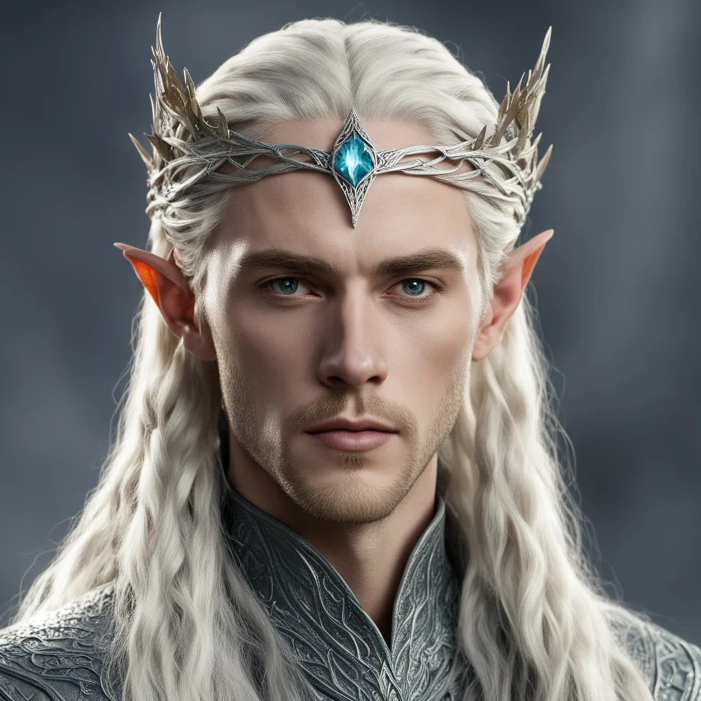 king thranduil with blond hair and braids wearing small silver serpentine elvish circlet with center diamond good looking trending fantastic 1