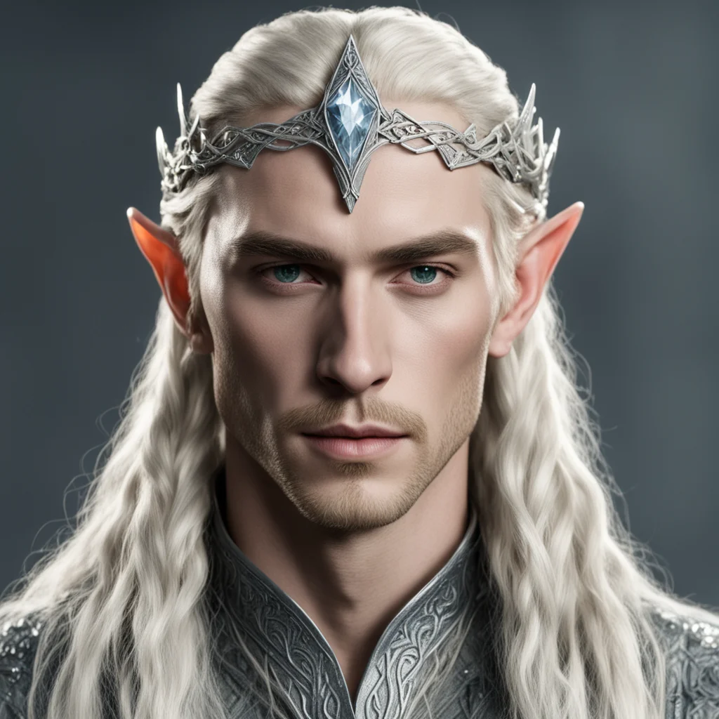 aiking thranduil with blond hair and braids wearing small silver serpentine elvish circlet with diamonds with large center diamond confident engaging wow artstation art 3
