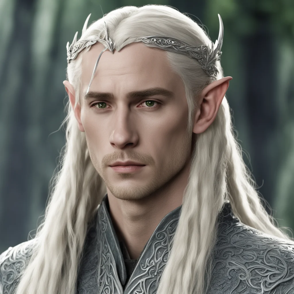 king thranduil with blond hair and braids wearing small silver sindarin elvish circlet with large center diamond  amazing awesome portrait 2