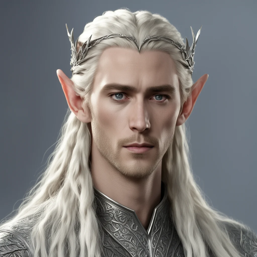 king thranduil with blond hair and braids wearing small silver sindarin elvish circlet with large center diamond good looking trending fantastic 1