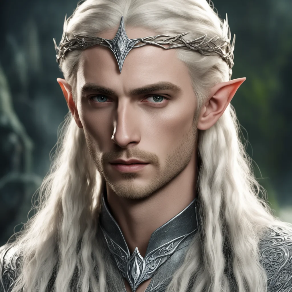 king thranduil with blond hair and braids wearing small silver sindarin elvish circlet with prominent center diamond good looking trending fantastic 1