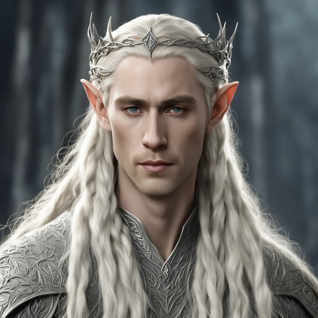 king thranduil with blond hair and braids wearing small silver vine elvish circlet with center diamond good looking trending fantastic 1