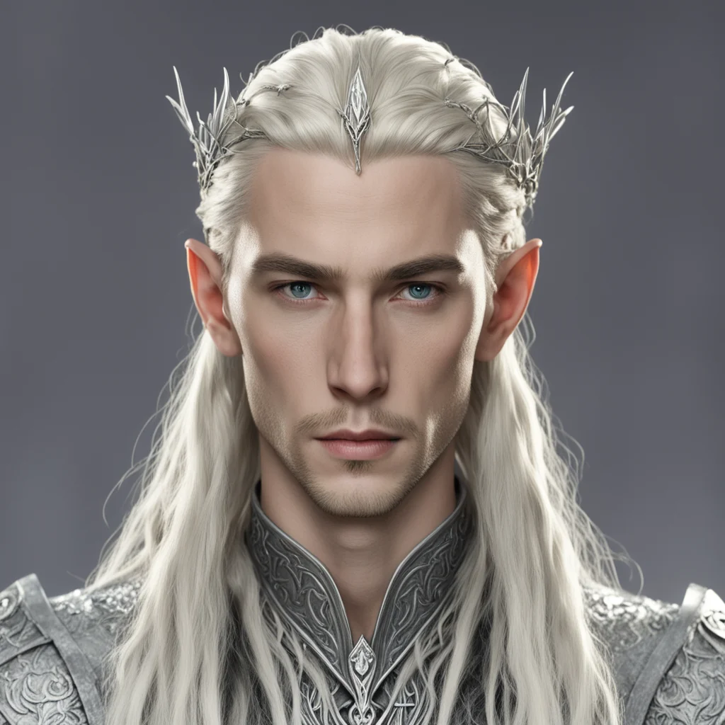 king thranduil with blond hair and braids wearing small silver vine silver elvish circlet with medium center diamond amazing awesome portrait 2