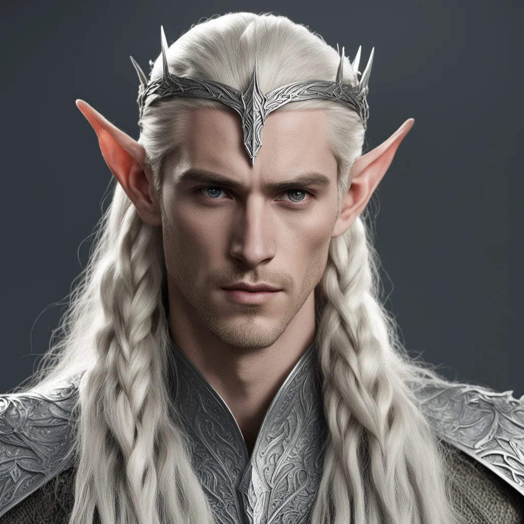 king thranduil with blond hair and braids wearing small silver wood elf circlet with large center diamond 