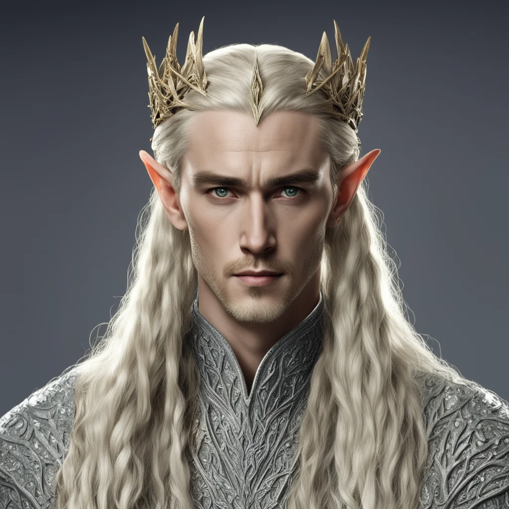 king thranduil with blond hair and braids wearing small simple elvish circlet heavily encrusted with large diamonds amazing awesome portrait 2